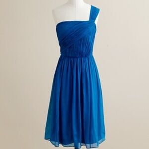J Crew Teal Lucienne Silk Chiffon One Shoulder Asymmetrical Cocktail Dress 8P